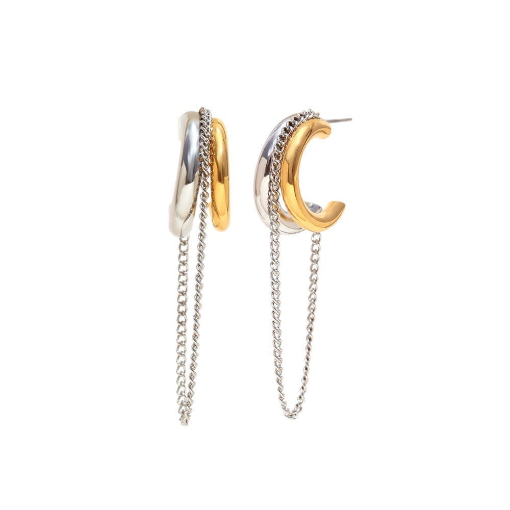 Two Tones Chain Huggies