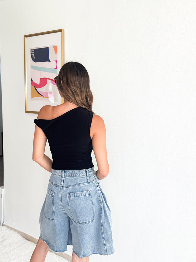 One Shoulder Basic Top - Black